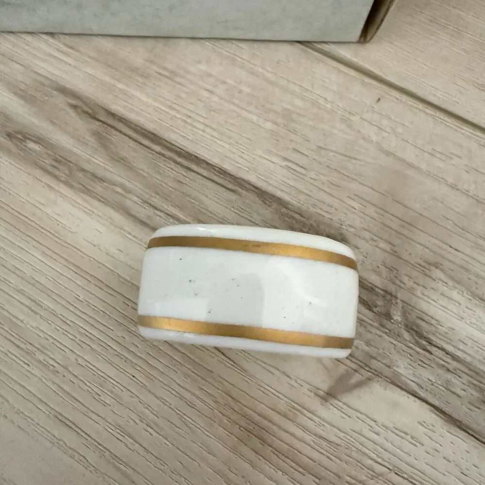 Vintage GORHAM Napkin Ring Set of 8 Ivory With Gold Trim Boxed Cottagecore
